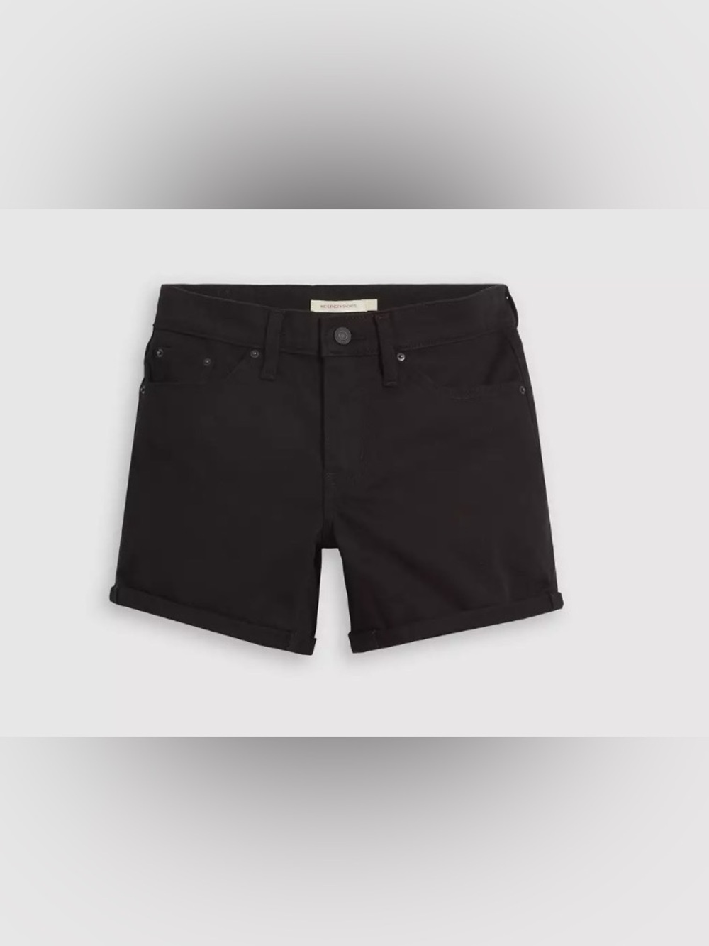 Levi's Mid Length Black Denim Shorts Women's Size 29 Mid Rise Stretch Cuffed
